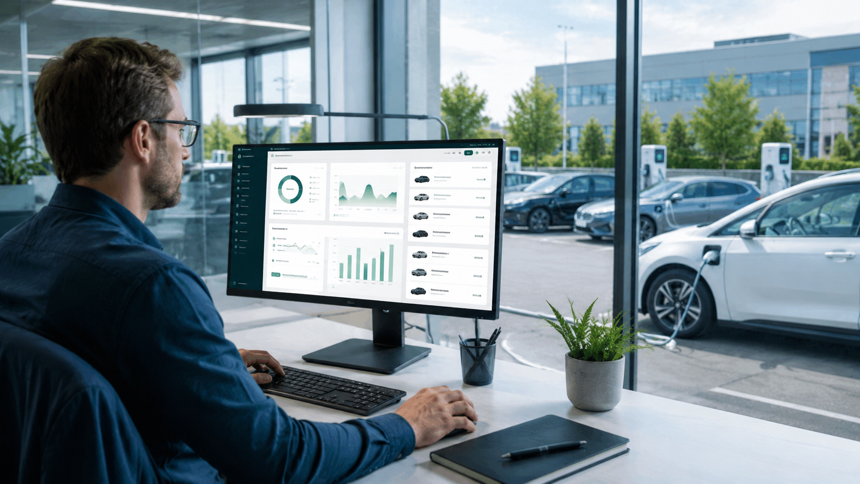 Gestionnaire de flotte analysant les coûts de recharge véhicule électrique sur tableau de bord ChargiZ
